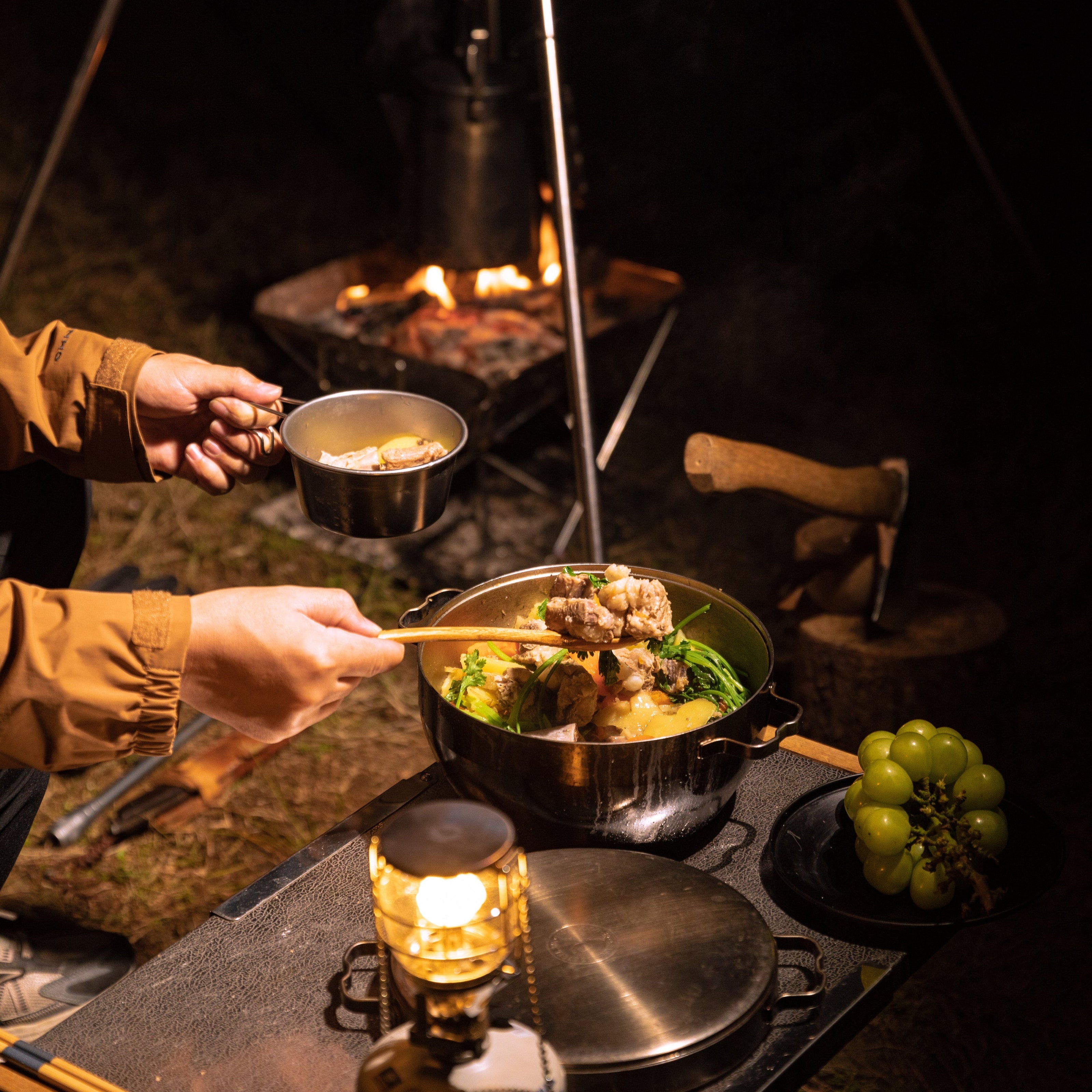Wild Camping Barbecue Campfire Glamp - Stainless Steel Quadripod - firepit - fire grill - outdoor gear - camping equipment - portable stove - cooking - outdoor cooking equipment - outdoor cooking - camping cooking