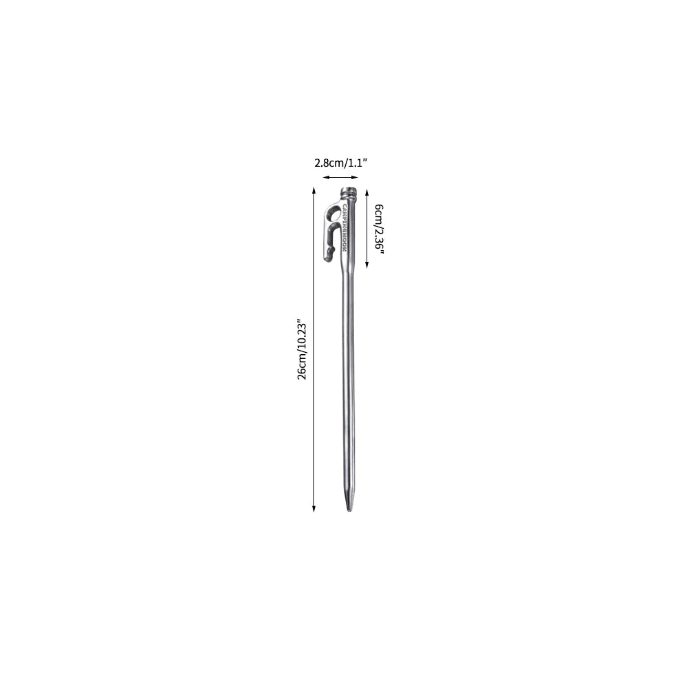 Measurement of one Nomadia Accessory Forged Camp Peg 26cm with dimensions labeled - camping gear - wildcamping