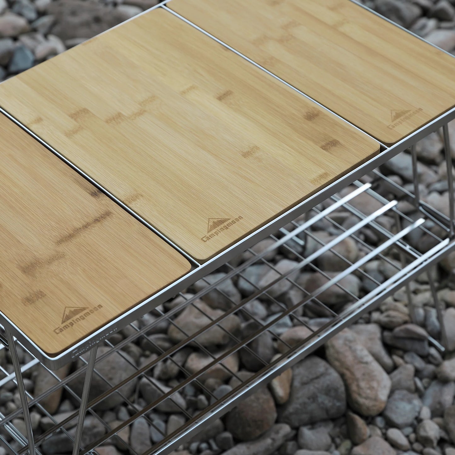 0.5 unit and 1 unit Nomadia CampStation Bamboo Chopping Board on a modular camping table - camping essential - cooking utensil - cutting board