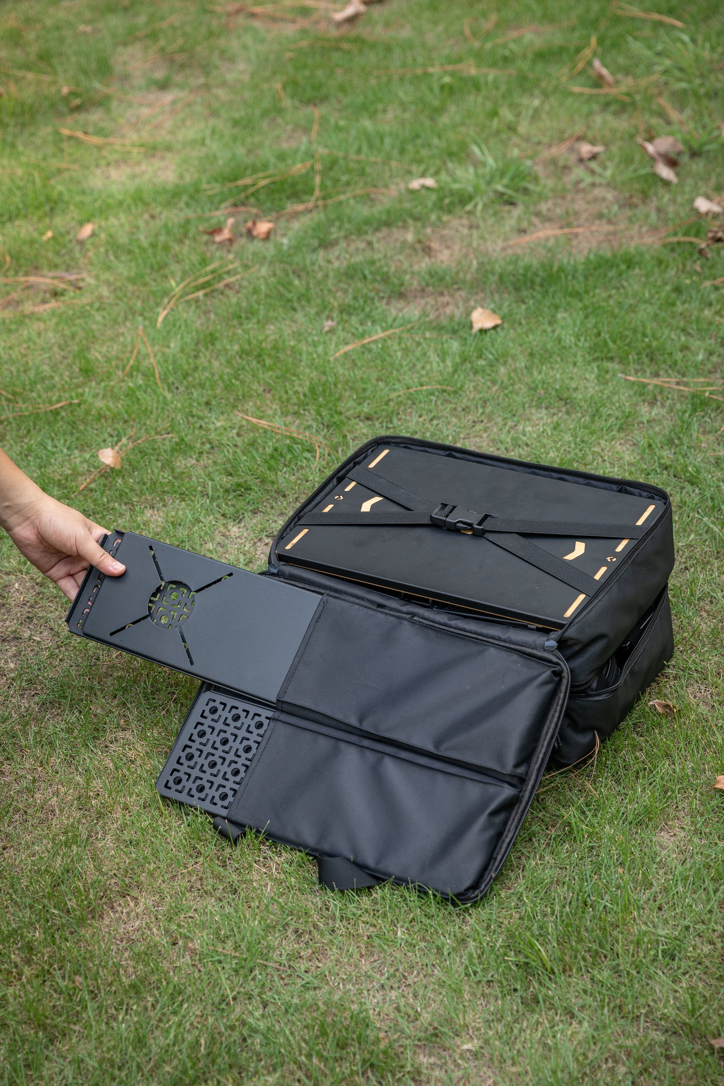 Black Nomadia CampStation Storage Bag - large storage camper bag with compartments for modular camping table