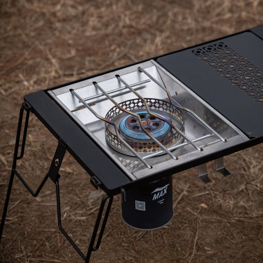 Portable gas stove on a camping modular table campstation - uk camping - outdoor cooking equipment - glamping