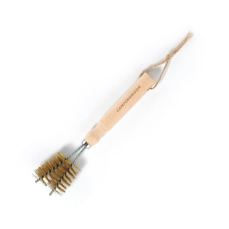 Nomadia Flamo 360° BBQ Grill Brush Barbecue cleaning brush with wooden handle and metal bristle head - camping essential - bbq grill accessory
