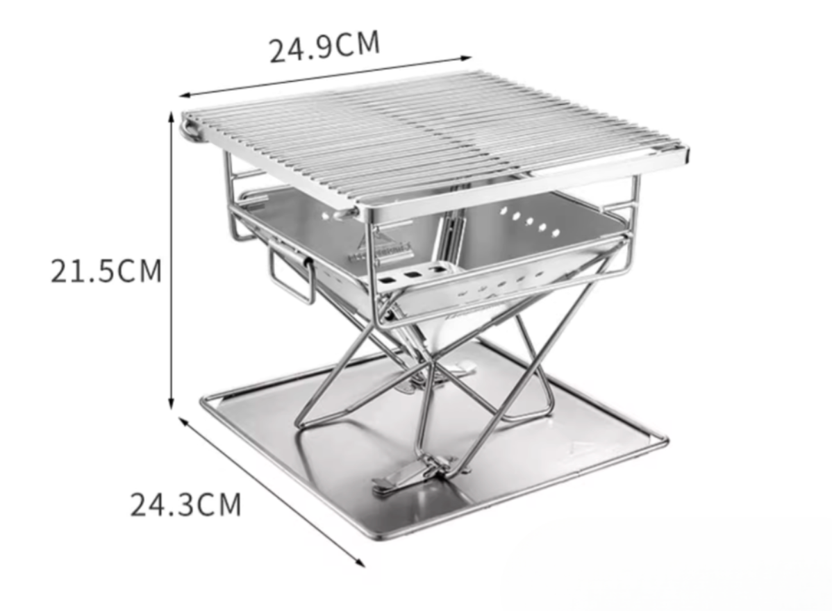size mini Stainless steel Nomadia's Flamo Portable Folding BBQ Grill and Fire Pit with dimensions - camping gear - measurement -uk camping