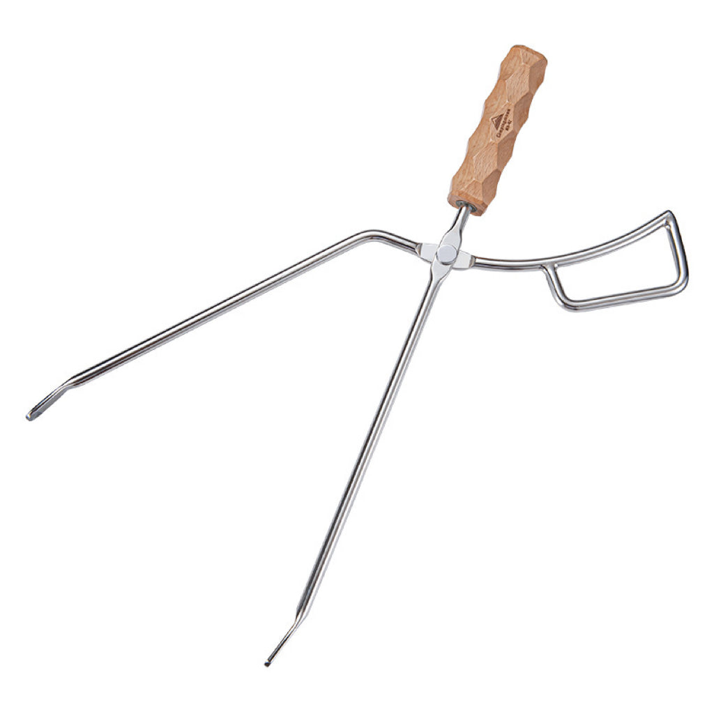 Nomadia Flamo Precision Grip Fire Tongs with wooden handle - camping essential - bbq grill accessory