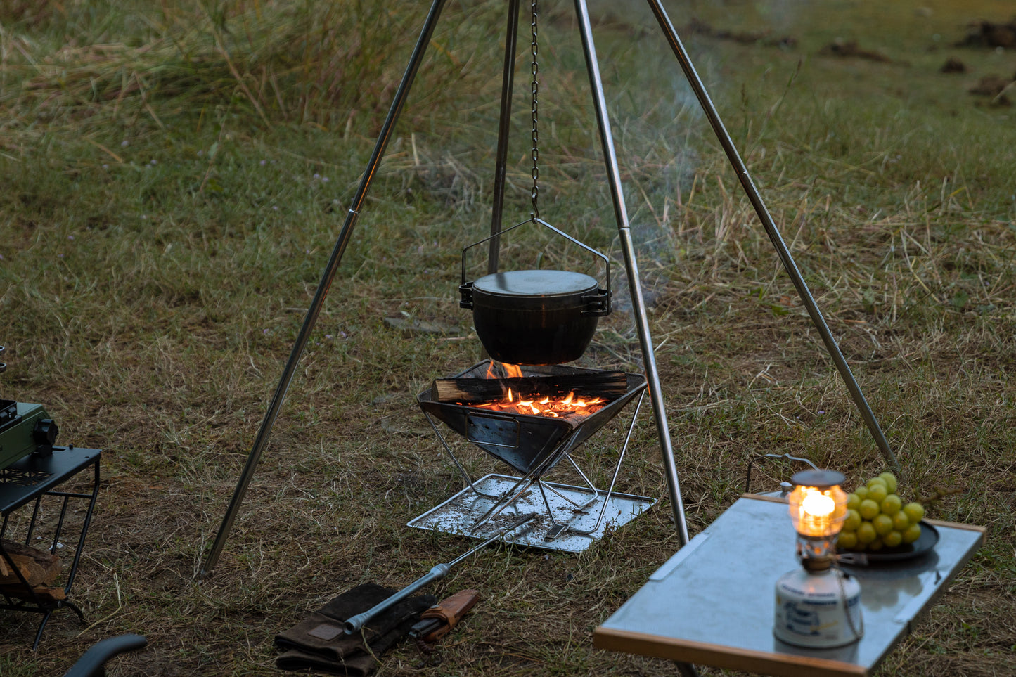 Nomadia Flamo Stainless Steel Quadripod Wild Camping Barbecue Campfire Glamp - Stainless Steel Quadripod - firepit - fire grill - outdoor gear - camping equipment - camping with a fire