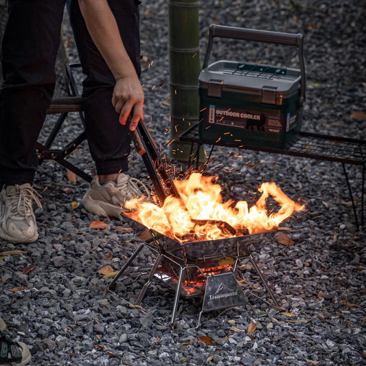 Nomadia Flamo Wood Handle Outdoor Heavy-Duty Outdoor Tongs - camping gear - camping with a fire - BBQ Grill accessory