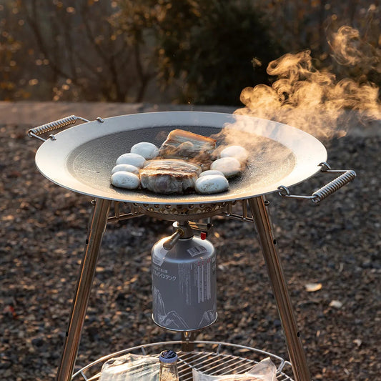 Nomadia Horizon Cook portable outdoor cooking station for sharing, with stove and grill included on a natural background - portable grill pan - outdoor cookware for groups - multi-function camping stove