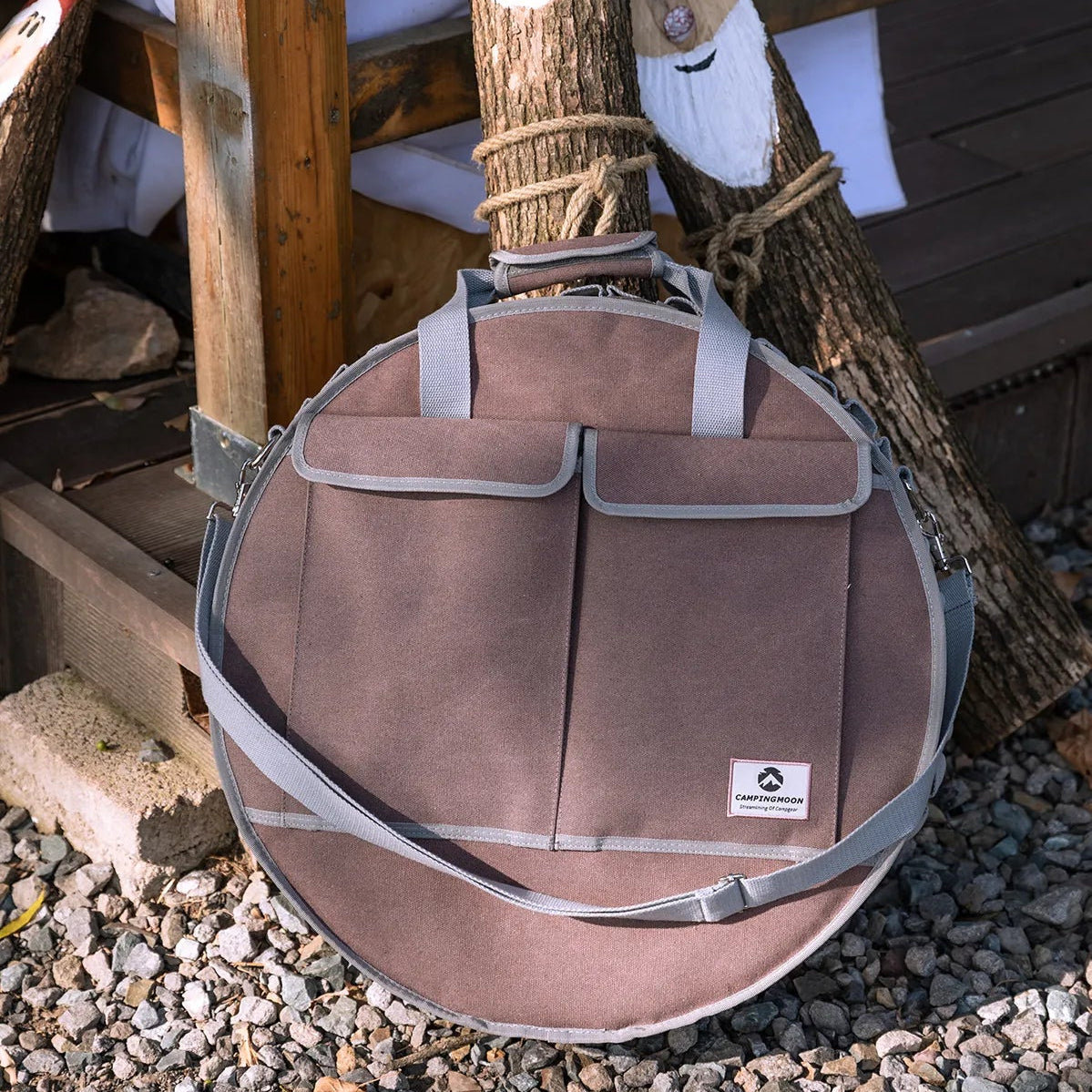 premium canvas round storage bag for Nomadia Horizon Cook portable outdoor cooking station for sharing with side pockets and straps - portable grill pan - outdoor cookware for groups - multi-function camping stove