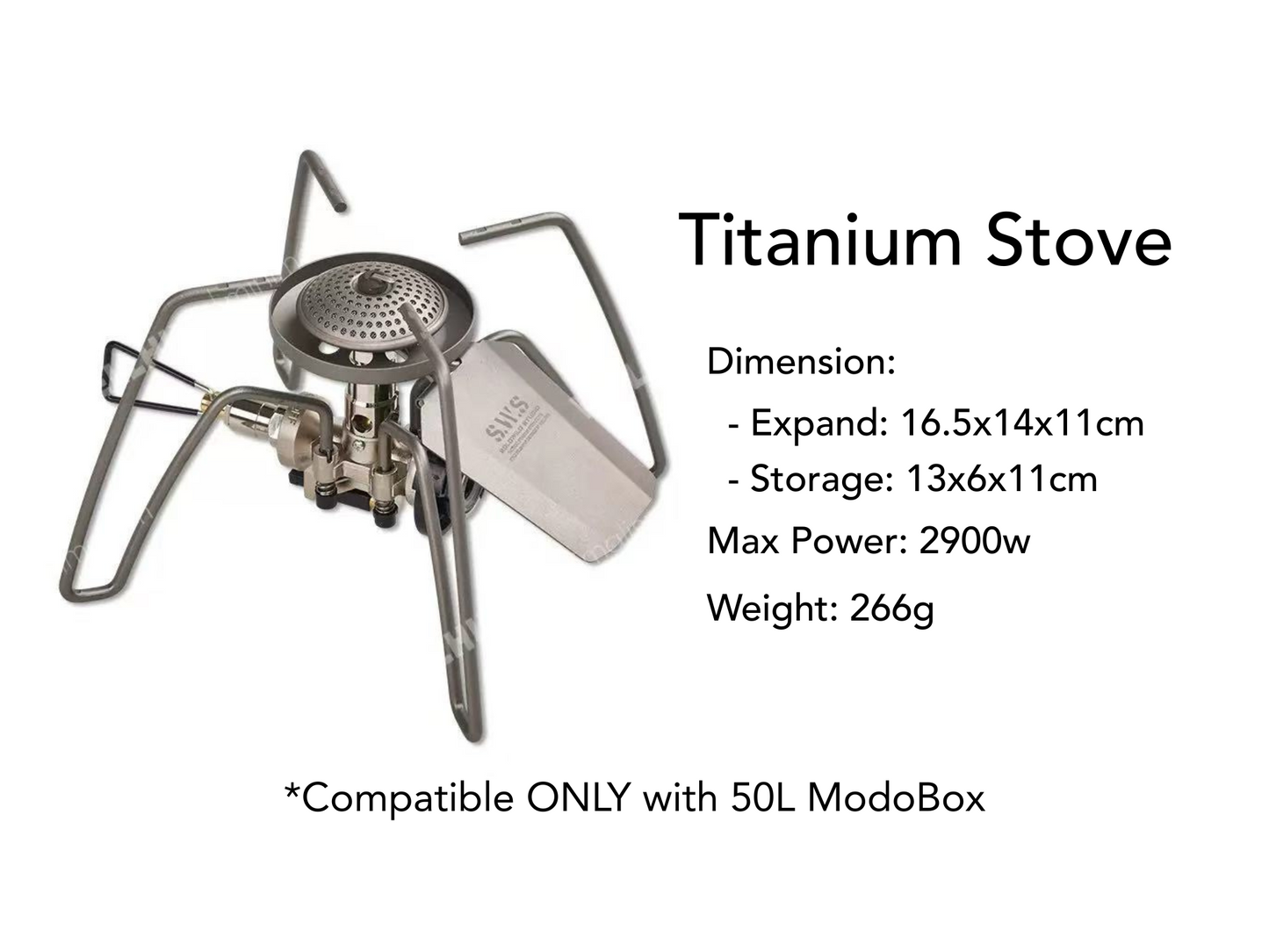 Titanium stove compatible with 50L ModoBox with specifications - Camping gear - cooking utensil
