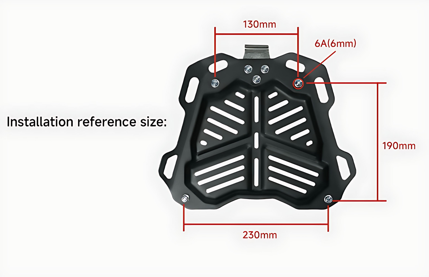 measurement and installation reference size of the base plate for Nomadia ModoBox ArmorFold 45 Motorcycle Trunk Camping Table