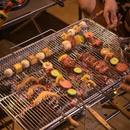 Stainless Steel Flat Skewer With Beechwood Handle & Slider Plate (8pc) - Premium Quality Grilling and BBQ Tools