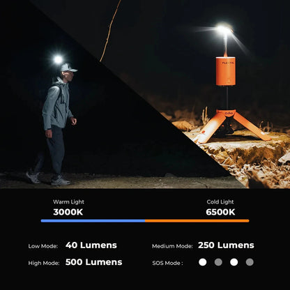 Nomadia Accessory OuTask x FLEXTAIL Telescopic Camping Lantern with lighting options displayed - product feature - lighting feature - camping light