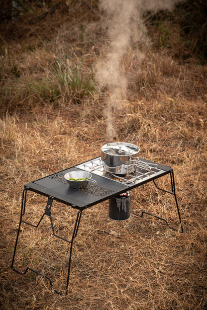 Portable Nomadia CampStation Stove Set with pots and pans on a modular camping table - uk camping - outdoor cooking facility - glamping 
