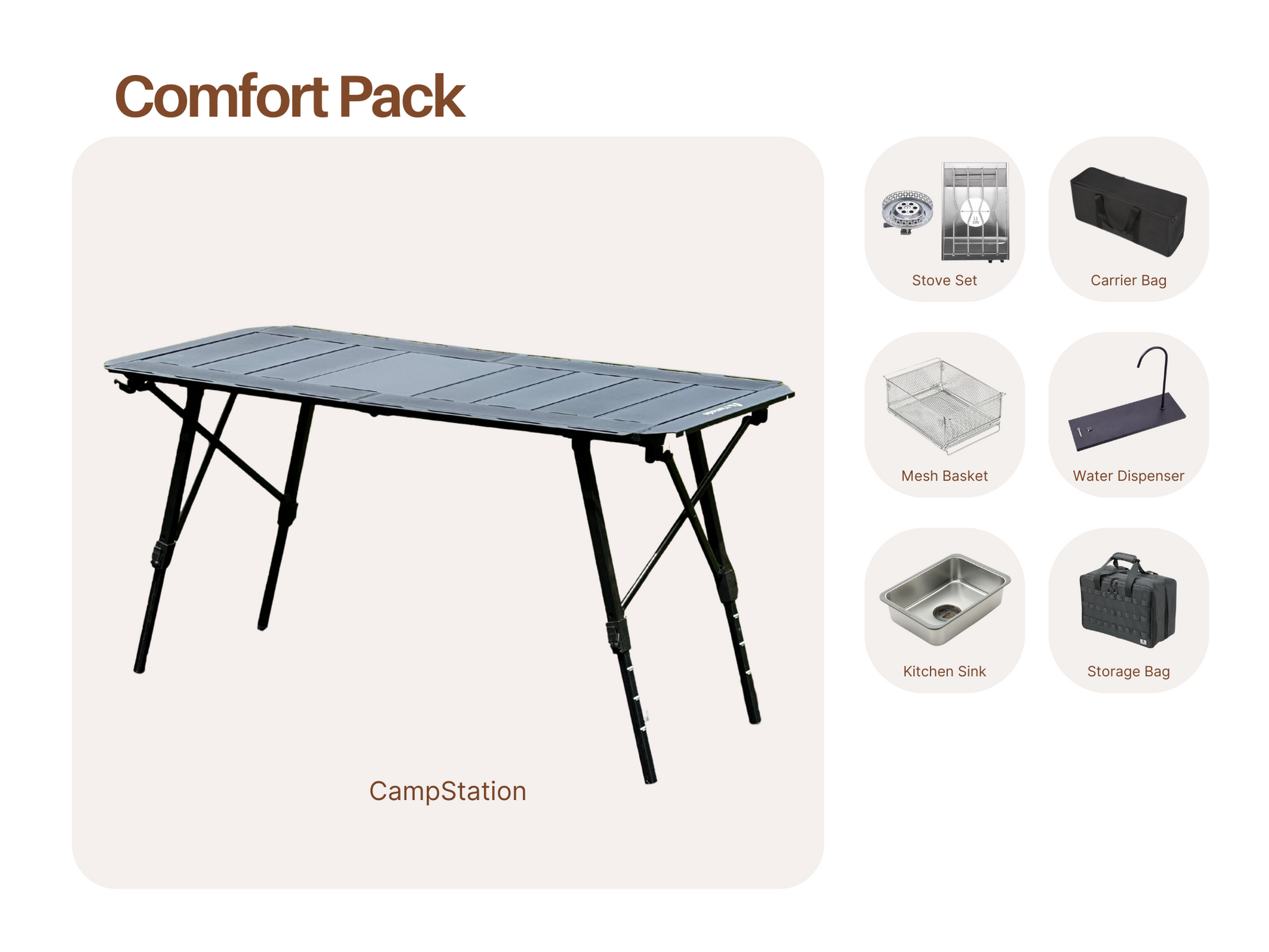 CampStation Modular System pack offer - bundle sale - camping table - stove set - mesh basket - water dispenser - kitchen sink - storage bag
