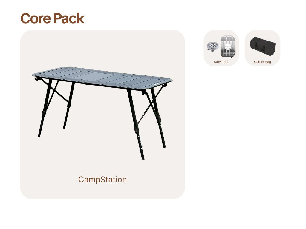 Folding table with camping accessories CampStation Modular System pack offer - bundle sale - camping table - stove set