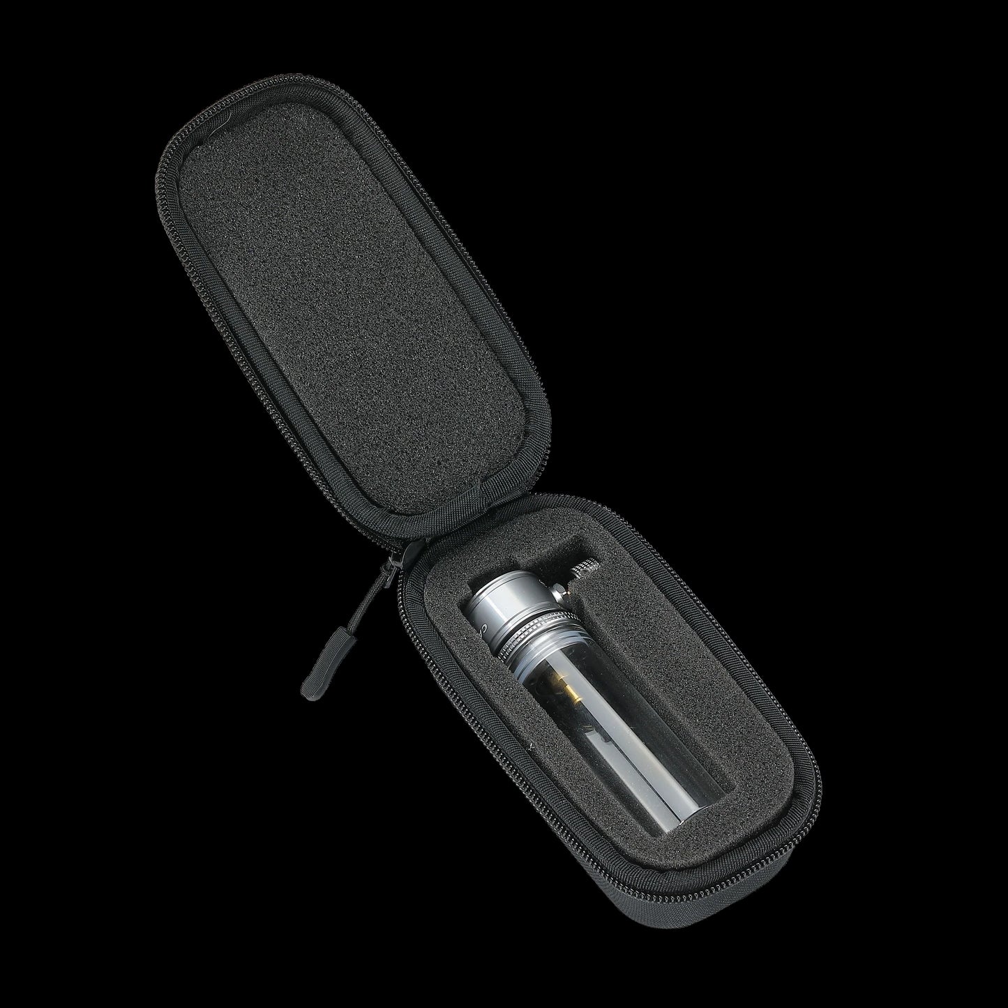 Black travel case storage bag with a light bulb from Nomadia Camping Light Atmospheric Camping Lamp inside
