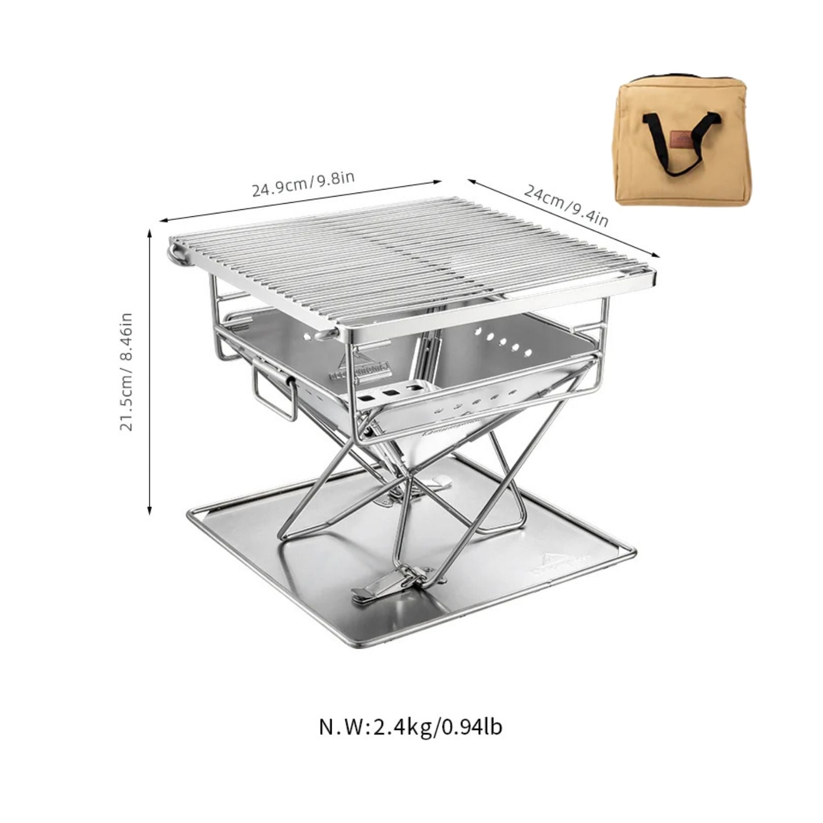 size mini Stainless steel Nomadia's Flamo Portable Folding BBQ Grill and Fire Pit with dimensions - camping gear - measurement -uk camping
