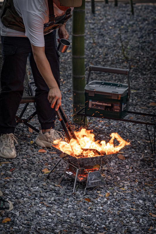 Nomadia Flamo Wood Handle Outdoor Heavy-Duty Outdoor Tongs - camping gear - camping with a fire - BBQ Grill accessory
