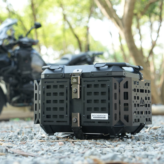 Black Nomadia ModoBox ArmorFold 45 Motorcycle Trunk & Camping Table storage crate - camping - overlanding trip - overlanding in uk - uk camping