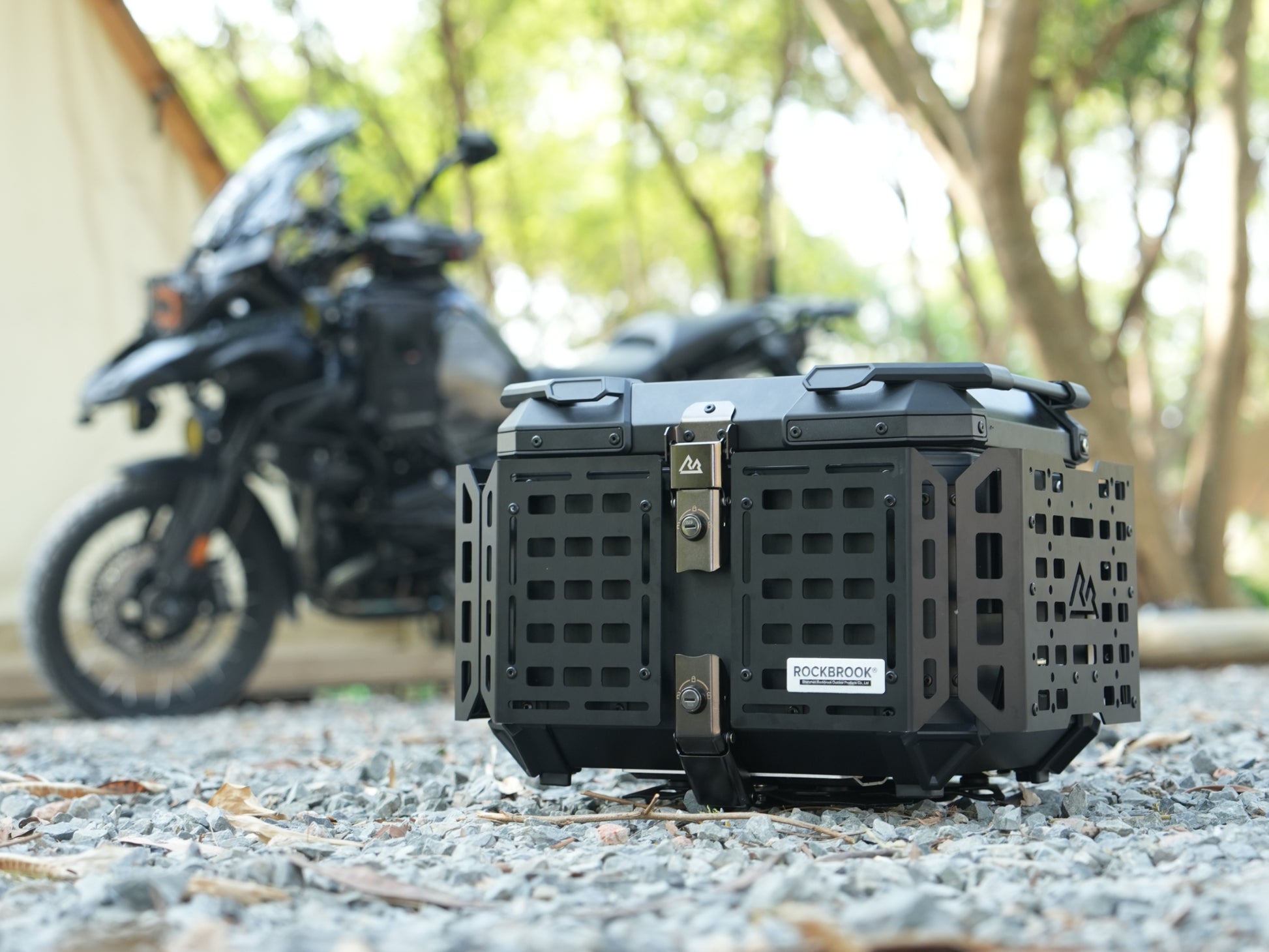 Black Nomadia ModoBox ArmorFold 45 Motorcycle Trunk & Camping Table storage crate - camping - overlanding trip - overlanding in uk - uk camping