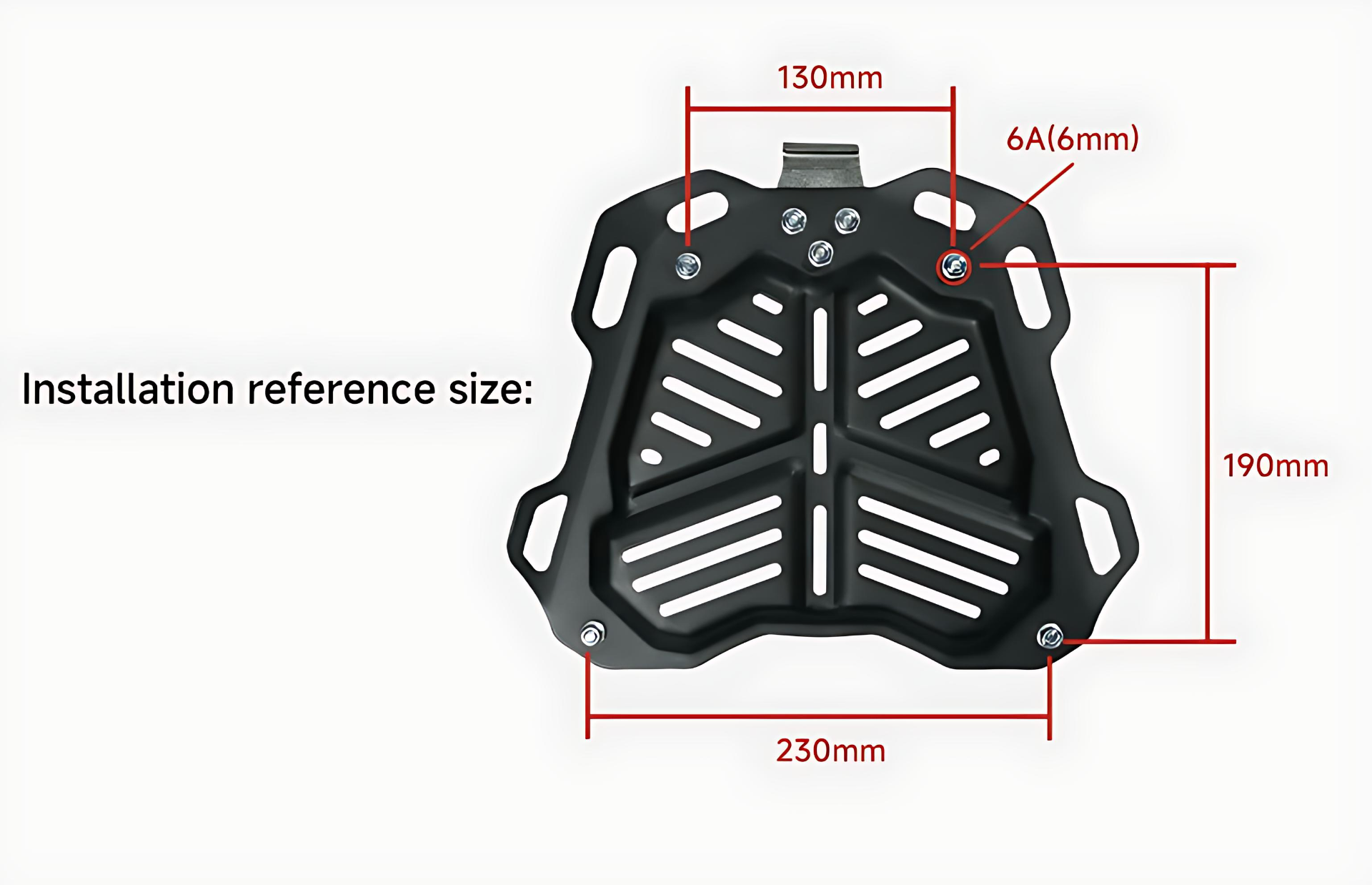 measurement and  installation reference  size of the base plate for Nomadia ModoBox ArmorFold 45 Motorcycle Trunk Camping Table
