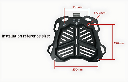 measurement and  installation reference  size of the base plate for Nomadia ModoBox ArmorFold 45 Motorcycle Trunk Camping Table