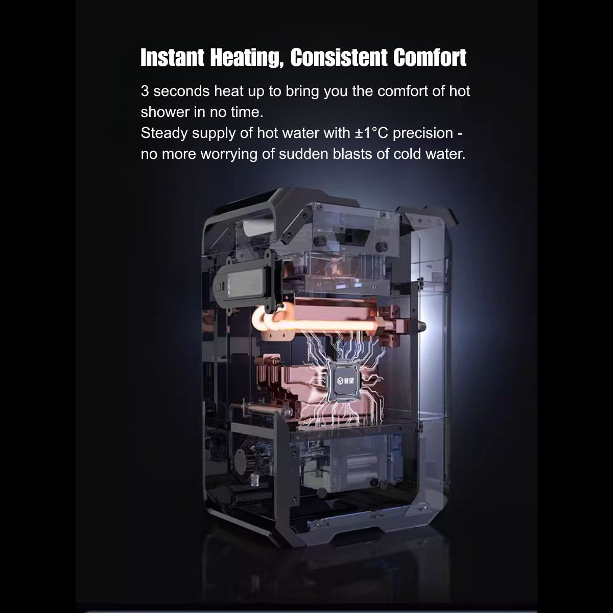 Technical diagram of ThermoFlow portable water heater with smart control - outdoor shower gear - overlanding gear