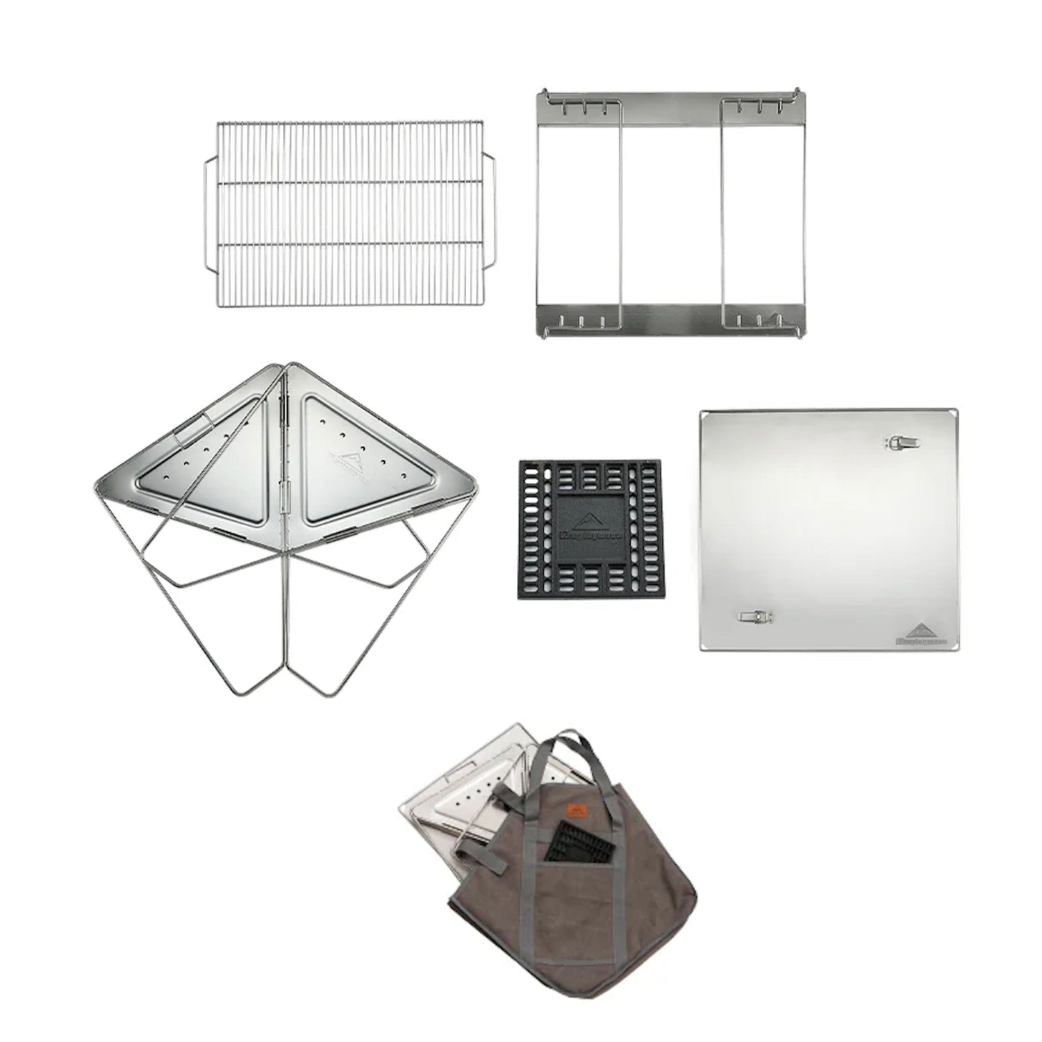 Collection of metal grill components for Nomadia's Flamo Portable Folding BBQ Grill and Fire Pit - wildcamping - camping with a fire - uk camping